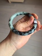 Load image into Gallery viewer, 58.5mm certified 100% natural type A dark green white with green floating flowers jadeite bangle PH148-5855
