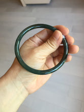 Load image into Gallery viewer, 63mm Certified Type A 100% Natural deep sea dark green/blue/black slim round cut Guatemala Jadeite bangle PC61-2067
