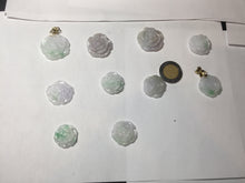 Load image into Gallery viewer, Type A 100% Natural light sunny green/white/purple(白底青) jadeite Jade rose flower Pendant BF150
