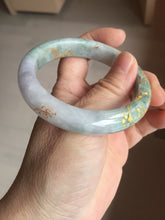 Load image into Gallery viewer, 55.5mm 100% Natural type A green purple carved plum blossom and golden-painted Jadeite Jade bangle PB226-0257

