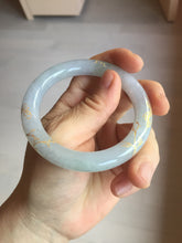 Load image into Gallery viewer, 52.3mm 100% Natural type A light green purple carved and golden-painted Jadeite Jade bangle PB213
