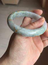 Load image into Gallery viewer, 55.5mm 100% Natural type A green purple carved plum blossom and golden-painted Jadeite Jade bangle PB226-0257
