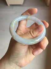 Load image into Gallery viewer, 52.3mm 100% Natural type A light green purple carved and golden-painted Jadeite Jade bangle PB213
