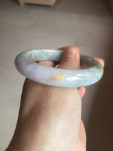 Load image into Gallery viewer, 55.5mm 100% Natural type A green purple carved plum blossom and golden-painted Jadeite Jade bangle PB226-0257
