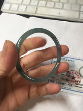 Load image into Gallery viewer, 50.5mm Certified Type A 100% Natural dark green blue gray black slim round cut Guatemala Jadeite bangle PJ21-2587

