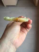 Load image into Gallery viewer, 61mm 100% Natural Yellow Orange 3D Carved Fish, Lotus Flowers &amp; Twisted Braided Xiu Jade (Serpentine) Bangle CB84

