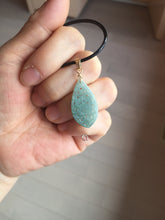 Load image into Gallery viewer, 100% natural type A light green blue carved Lotus waterdrop Guatemala jadeite pendant PA211
