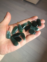 Load image into Gallery viewer, 100% Natural type A dark green gray black Guatemala Jadeite Jade thin blessed melon pendant PA210
