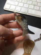 Load image into Gallery viewer, 52x23mm 100% Natural black brown yellow Buffalo Horn 3d carved fish Keychain, pendant, bag hanging group NJ3
