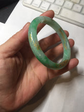 Load image into Gallery viewer, 58.5mm Certified 100% Natural type A icy watery green/light with green flying flowers carved and golden-painted Jadeite Jade bangle PA166-4652
