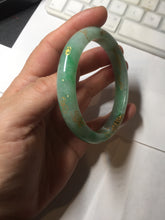Load image into Gallery viewer, 58.5mm Certified 100% Natural type A icy watery green/light with green flying flowers carved and golden-painted Jadeite Jade bangle PA166-4652
