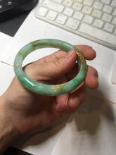 Load image into Gallery viewer, 58.5mm Certified 100% Natural type A icy watery green/light with green flying flowers carved and golden-painted Jadeite Jade bangle PA166-4652
