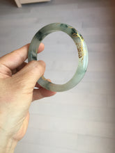 Load image into Gallery viewer, 58.5mm Certified 100% Natural type A icy watery green/light with green flying flowers carved and golden-painted Jadeite Jade bangle PB211-7075
