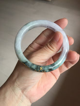 Load image into Gallery viewer, 54.9mm 100% Natural type A dark green purple white carved flowers and golden-painted Jadeite Jade banglePD96-0265
