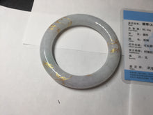 Load image into Gallery viewer, 59.2mm Certified 100% Natural type A light green/purple carved and golden-painted chubby round cut Jadeite Jade bangle PA167-4923
