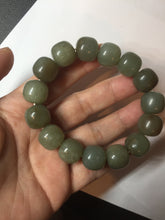 Load image into Gallery viewer, 100% Natural 13.8x12.5mm dark green/gray/brown vintage style nephrite Jade bead bracelet HF76
