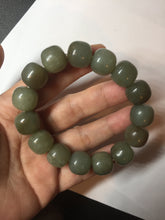 Load image into Gallery viewer, 100% Natural 13.8x12.5mm dark green/gray/brown vintage style nephrite Jade bead bracelet HF76
