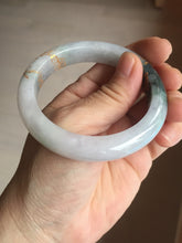 Load image into Gallery viewer, 53.6mm 100% Natural type A dark green purple white carved flowers and golden-painted Jadeite Jade bangle PD92-0263
