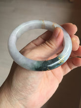 Load image into Gallery viewer, 53.6mm 100% Natural type A dark green purple white carved flowers and golden-painted Jadeite Jade bangle PD92-0263
