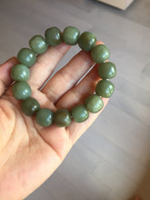 Load image into Gallery viewer, 100% Natural 13.8x12.5mm dark green/gray/brown vintage style nephrite Jade bead bracelet HF76
