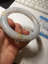 Load image into Gallery viewer, 59.2mm Certified 100% Natural type A light green/purple carved and golden-painted chubby round cut Jadeite Jade bangle PA167-4923

