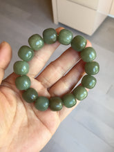 Load image into Gallery viewer, 100% Natural 13.8x12.5mm dark green/gray/brown vintage style nephrite Jade bead bracelet HF76
