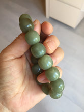 Load image into Gallery viewer, 100% Natural 13.8x12.5mm dark green/gray/brown vintage style nephrite Jade bead bracelet HF76
