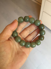 Load image into Gallery viewer, 100% Natural 13.8x12.5mm dark green/gray/brown vintage style nephrite Jade bead bracelet HF76
