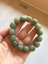 Load image into Gallery viewer, 100% Natural 13.8x12.5mm dark green/gray/brown vintage style nephrite Jade bead bracelet HF76
