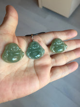 Load image into Gallery viewer, 100% Natural type A icy watery dark green(老油青) happy Buddha jadeite pendant BD190
