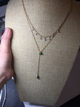 Load image into Gallery viewer, Double Layer Gold-Tone Y Necklace with 100% natural Type A sunny Green Jadeite Drop Necklace PH27
