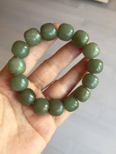Load image into Gallery viewer, 100% Natural 13.8x12.5mm dark green/gray/brown vintage style nephrite Jade bead bracelet HF76
