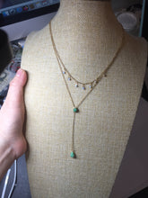 Load image into Gallery viewer, Double Layer Gold-Tone Y Necklace with 100% natural Type A sunny Green Jadeite Drop Necklace PH27
