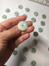 Load image into Gallery viewer, 18-23.5mm Type A 100% Natural  light green sunny green white Jadeite Jade Safety Guardian Button donuts Pendant group AA67
