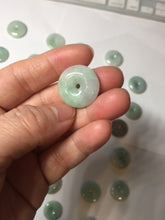 Load image into Gallery viewer, 18-23.5mm Type A 100% Natural  light green sunny green white Jadeite Jade Safety Guardian Button donuts Pendant group AA67
