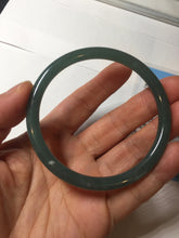 Load image into Gallery viewer, 57mm Certified Type A 100% Natural icy watery deep sea dark green/blue/gray/black slim round cut Guatemala Jadeite bangle AU66-7055
