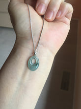Load image into Gallery viewer, 15mm Type A 100% Natural Icy Watery Light Green Dark Green Gray Guatemala Jadeite Jade Oval Safety Guardian Pendant PE112
