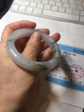 Load image into Gallery viewer, 55mm 100% Natural type A green white green floating flowers carved and golden-painted Jadeite Jade bangle PA168-2337
