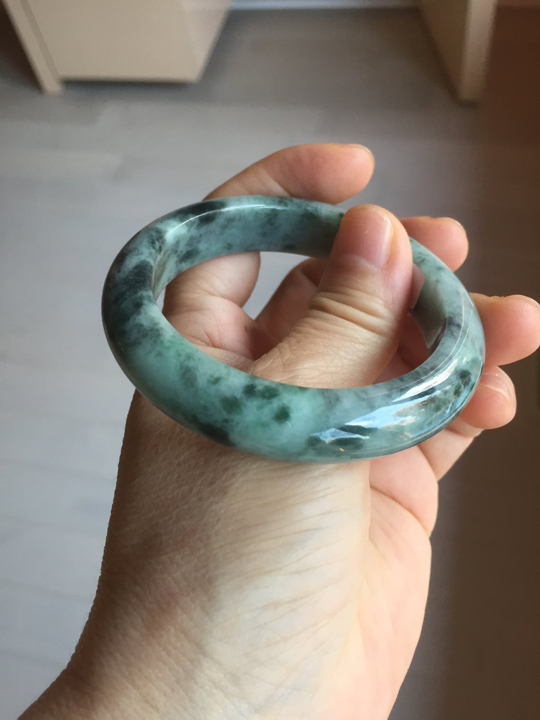 52.5mm certified Type A 100% Natural dark green/black Jadeite Jade bangle PD135-6275