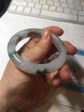 Load image into Gallery viewer, 55mm 100% Natural type A green white green floating flowers carved and golden-painted Jadeite Jade bangle PA168-2337
