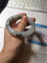 Load image into Gallery viewer, 55mm 100% Natural type A green white green floating flowers carved and golden-painted Jadeite Jade bangle PA168-2337
