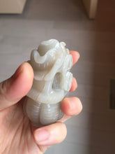 Load image into Gallery viewer, 100% natural white light Pink gray carved peony and plum bossom Quartzite (Shetaicui jade) Handheld Display Stone/Desk Decor CB83
