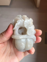 Load image into Gallery viewer, 100% natural white light Pink gray carved peony and plum bossom Quartzite (Shetaicui jade) Handheld Display Stone/Desk Decor CB83
