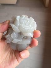 Load image into Gallery viewer, 100% natural white light Pink gray carved peony and plum bossom Quartzite (Shetaicui jade) Handheld Display Stone/Desk Decor CB83
