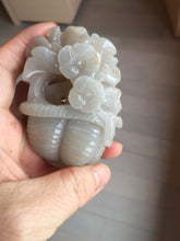 Load image into Gallery viewer, 100% natural white light Pink gray carved peony and plum bossom Quartzite (Shetaicui jade) Handheld Display Stone/Desk Decor CB83
