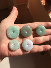 Load image into Gallery viewer, 23.5-28mm Type A 100% Natural sunny green/oily dark green black gray(老油青)/purple Jadeite Safety Guardian Button donuts pendant group PB301
