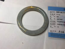 Load image into Gallery viewer, 56.5mm 100% Natural type A light green white carved and golden-painted chubby round cut Jadeite Jade bangle PA170-2942
