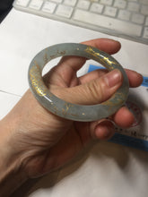 Load image into Gallery viewer, 56.5mm 100% Natural type A light green white carved and golden-painted chubby round cut Jadeite Jade bangle PA170-2942
