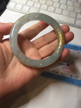 Load image into Gallery viewer, 56.5mm 100% Natural type A light green white carved and golden-painted chubby round cut Jadeite Jade bangle PA170-2942

