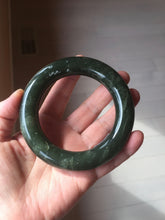 Load image into Gallery viewer, 59mm certified 100% Natural dark green/gray/black (nebula dust) chubby round cut nephrite Jade bangle HN128-0206
